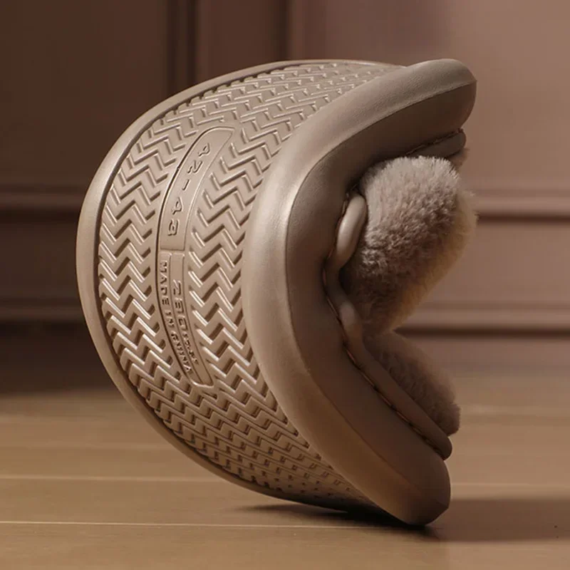 Paar Winter Plüsch-Hausschuhe 2026, klobige Plateau-Bären-Fell-Hausschuhe für Damen, weiche Sohle, Übergröße, flauschige Hausschuhe – Detail 6
