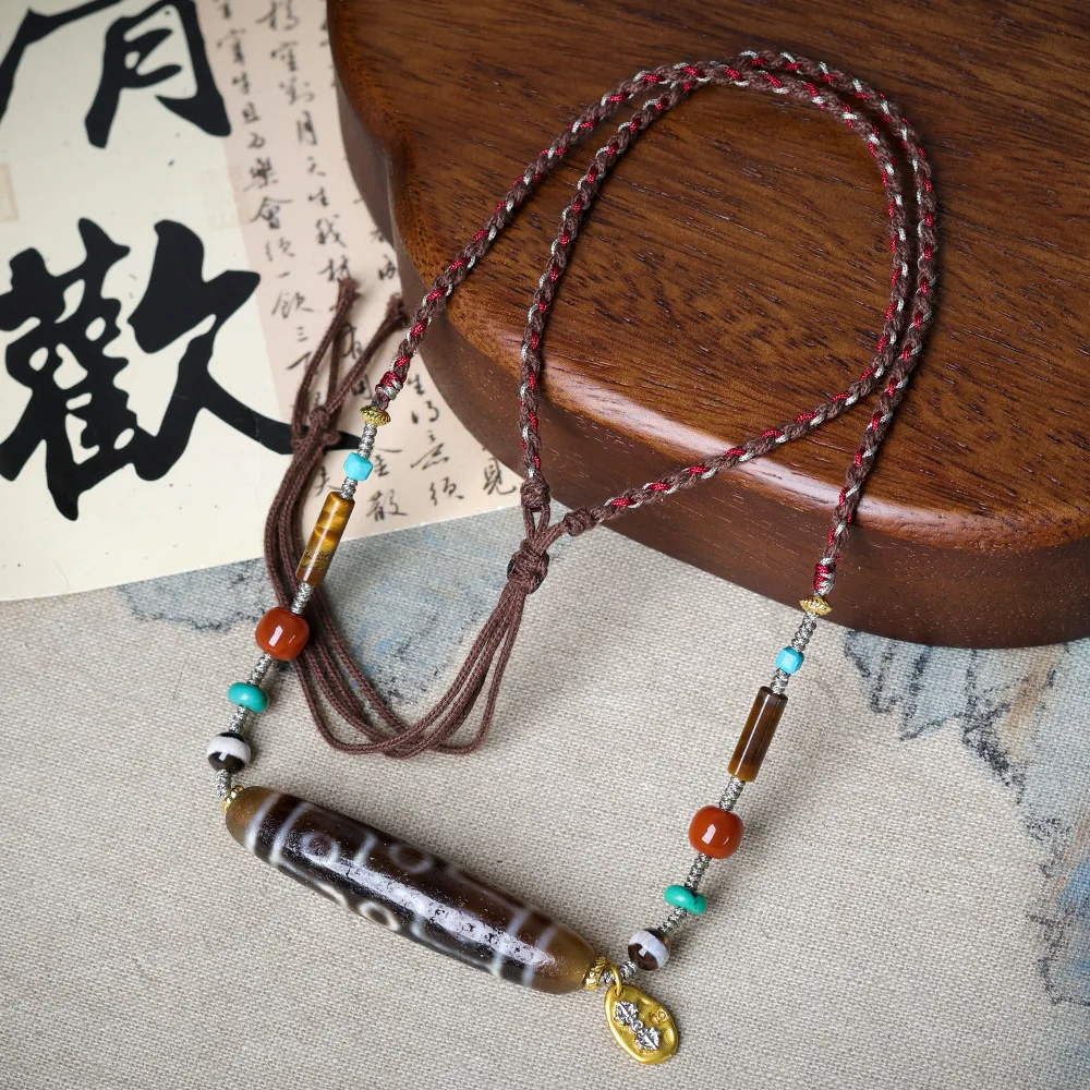 Tibetan ornaments nine-eyed dzi men and women models retro match necklace cultural and ethnic style jumper chain