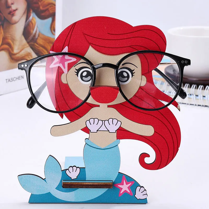 Cute Mermaid Eyeglass Organizer 3D Wooden Carving Glasses Shelf Sunglasses Display Holder Personal Glasses Storage Rack