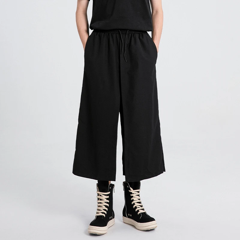 

New Men'S Pants, Unisex Casual Wide-Leg Pants, Dark Style Men'S Trousers, Loose Black Cropped Pants