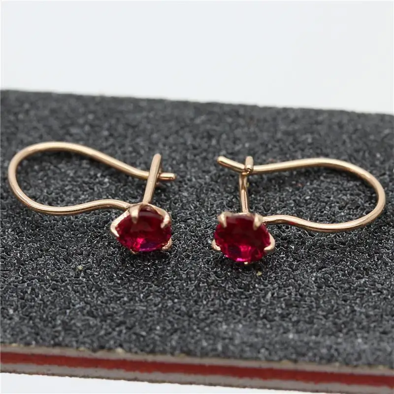 585 purple gold plated 14K rose gold inlaid ruby earrings for women sweet light luxury fashion jewelry to send girlfriend