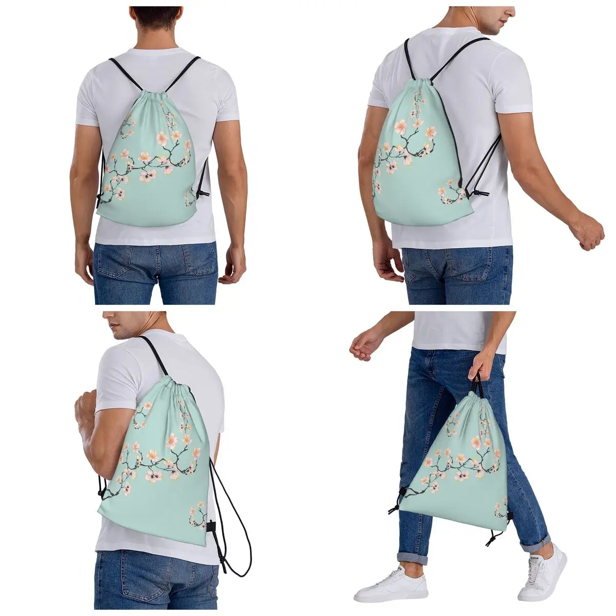 Sakura Cherry Blossom Japanese Flowers Backpacks Portable Drawstring Bundle Pocket Sports Bag Book Bags for Travel School