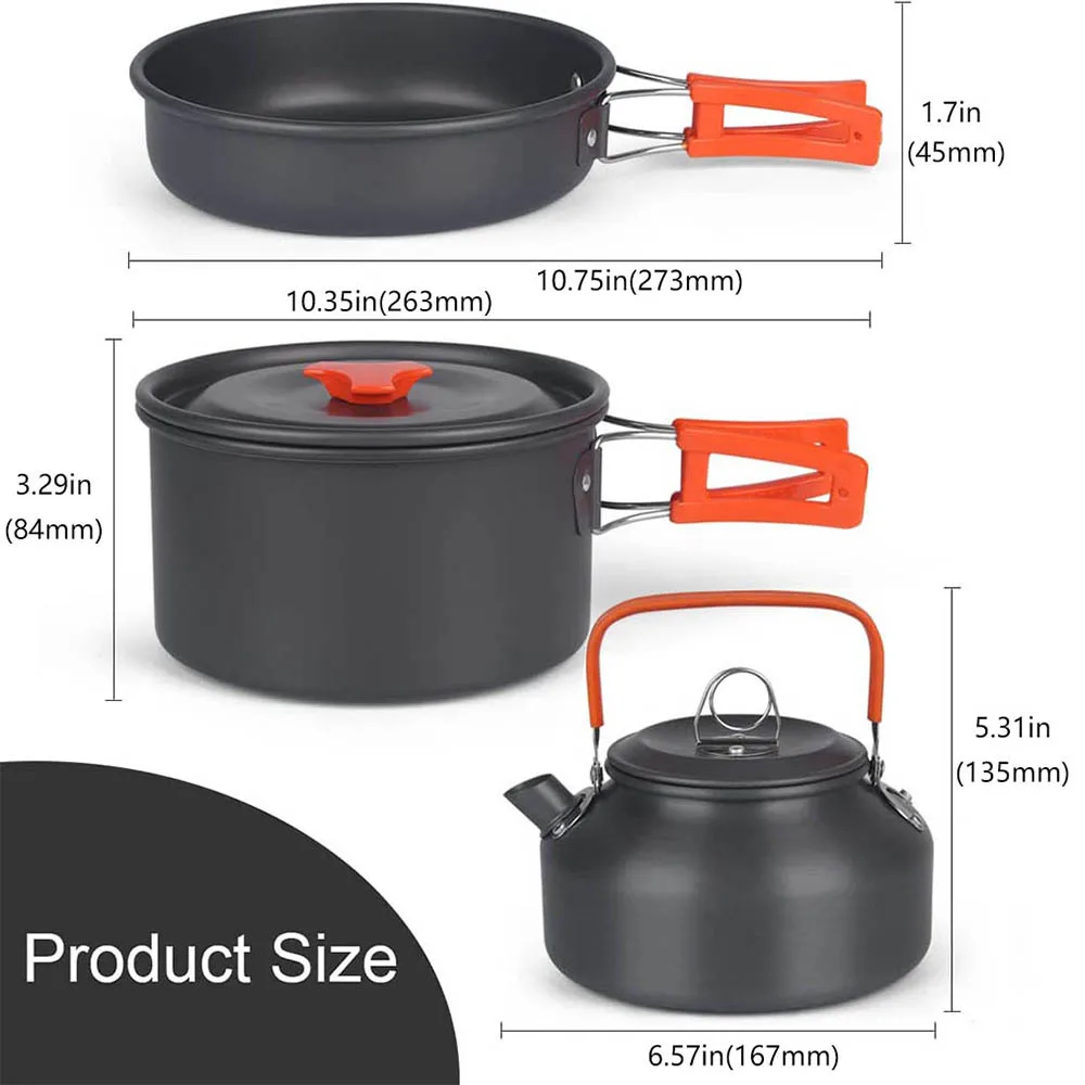 Aluminum Outdoor Camping Cookware Set with Mesh Bag Folding Cookset Camping Kitchen Cooking Teapot and Pans Equipment