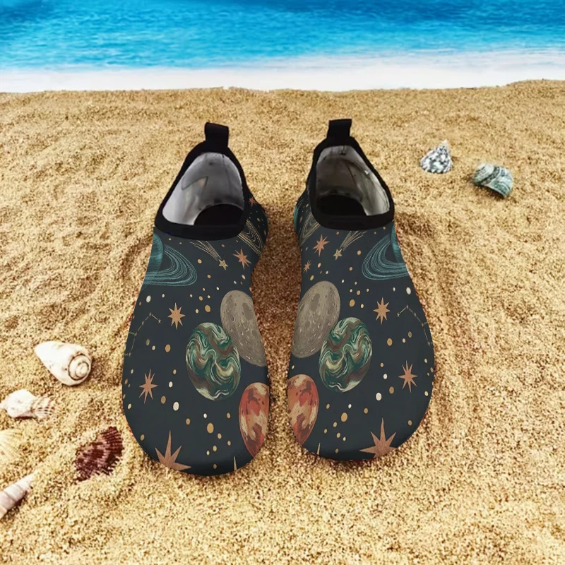 1 Pair Unisex Solar System Beach Shoes, Universe Planet Print Slides, Quick Dry Non-slip Soft Sole Slippers for Summer Vacation