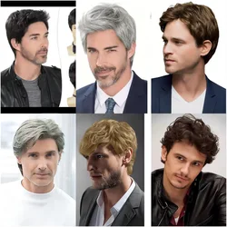 Wig men's gray split short hair, high temperature silk fashion styling wig gray men's hair