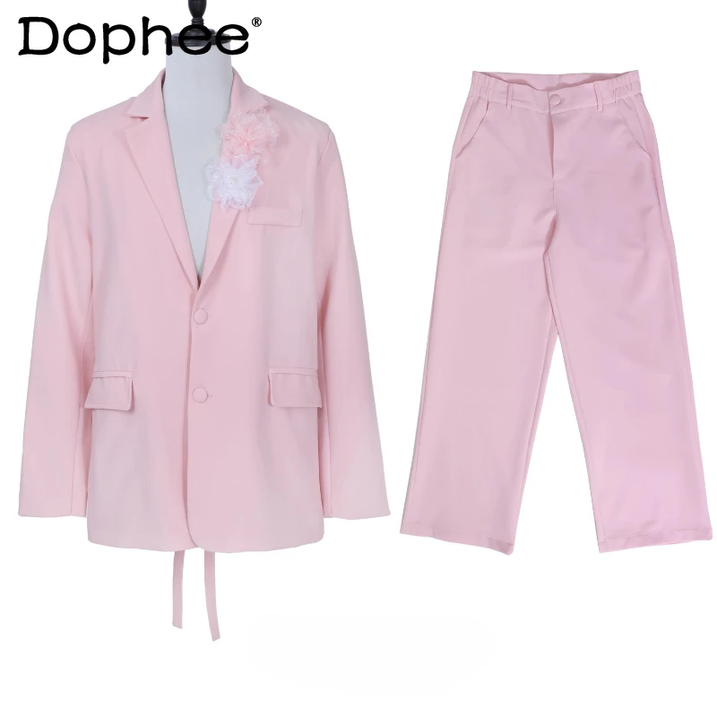 

Men's 2025 Autumn New Fashion Trousers Sets Light Luxury Back Lace Splicing Design Suit Jackets Suit Pants Two-Piece Trendy Sets