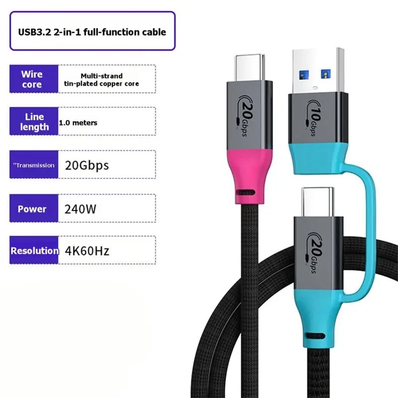 C To C Cable 2 In 1 Full-Function Charging Cable PD240W