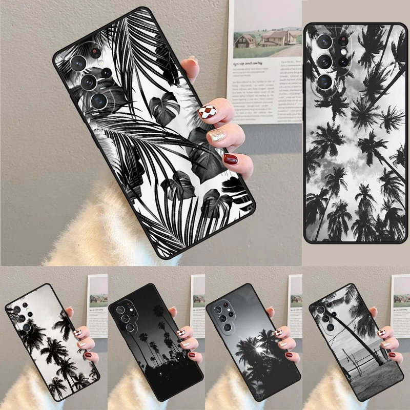 

Cover For Samsung Galaxy S24 Ultra S21 S22 S8 S9 S10E Note 10 20 Plus FE S23 Black White Tropical Palm Trees Phone case Coque