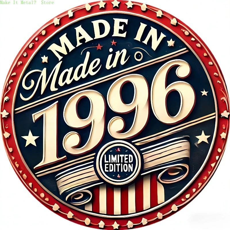 Round Vintage Metal Tin Sign Made In 1995-1999 Limited Edition Retro USA Star Stripe Iron Wall Decor Birthday Gift Wall Plaque