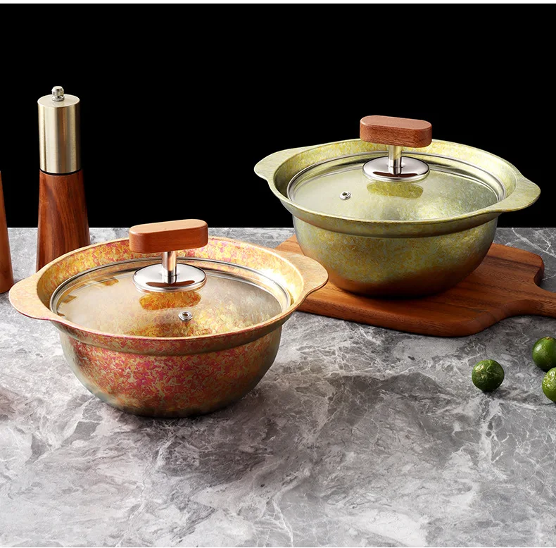 DSA flower household pot household high temperature resistant titanium pot large capacity multi-functional handle holiday gift