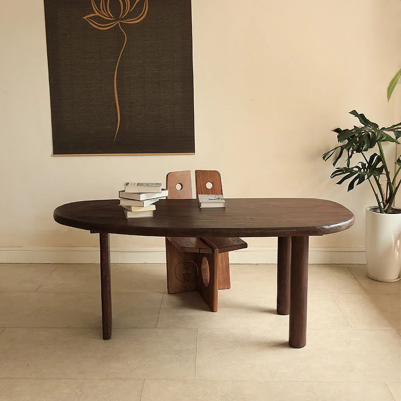 #d% Wabi Sabi Minimalist Water Drop Shaped Solid Wood Multi Functional Dining Table And Desk With Unique Design