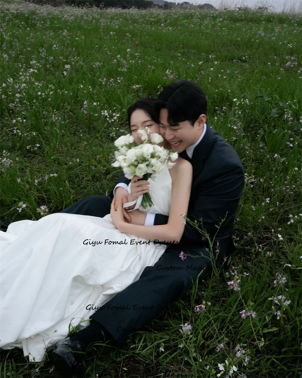 Giyu Simple A-line Korea Wedding Dress Photoshoot Halter Floor-length Taffeta 웨딩드레스 Vestidos Novias Boda Bridal Gown