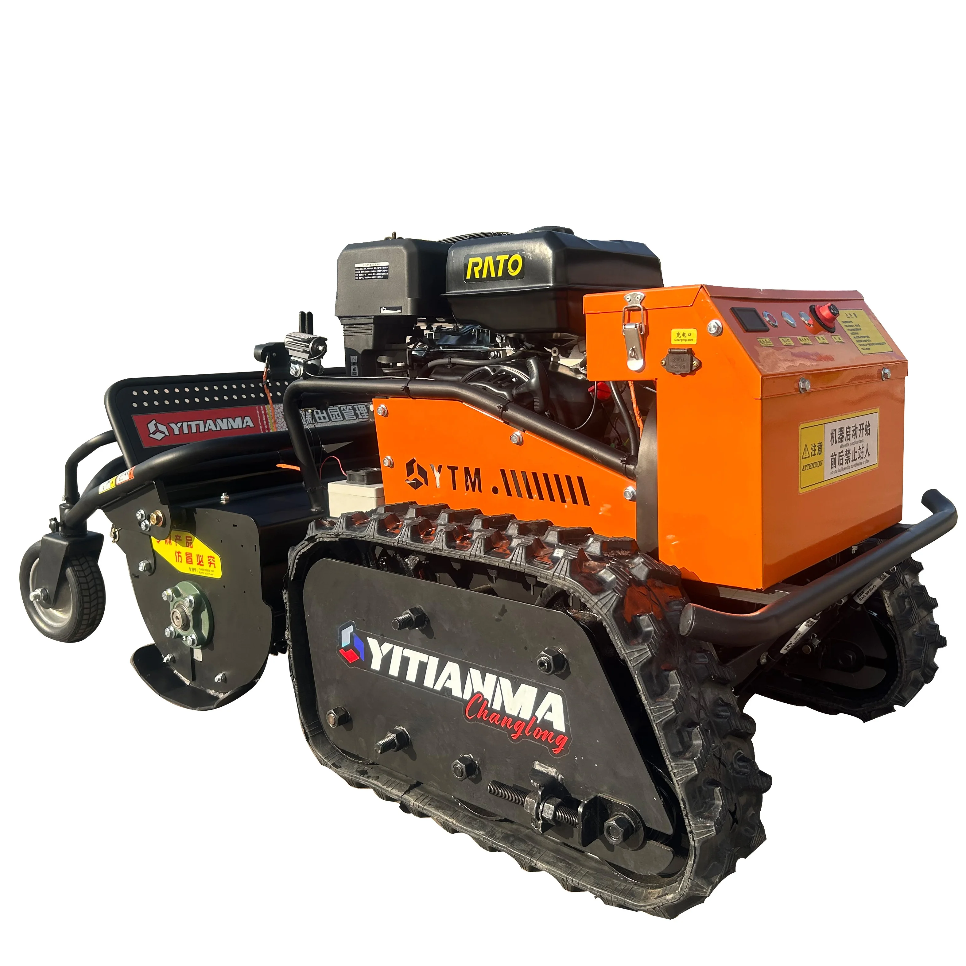 مصنع مخصص قوة 8.6KW ، عرض العمل 700 مللي متر التحكم عن بعد ذكي الزاحف جزازة العشب روبوت مناسبة للحديقة مع CE