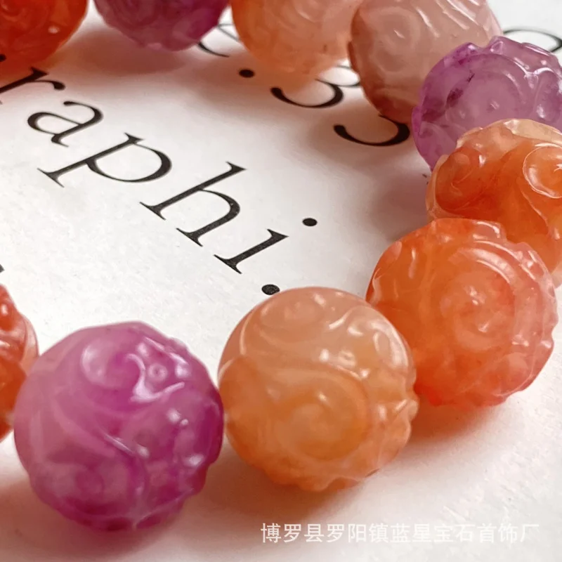 Yanyuan Grass Beads Colorful Agate Cloud Pattern Tourmaline Color Carving Ice-like Bracelet roun