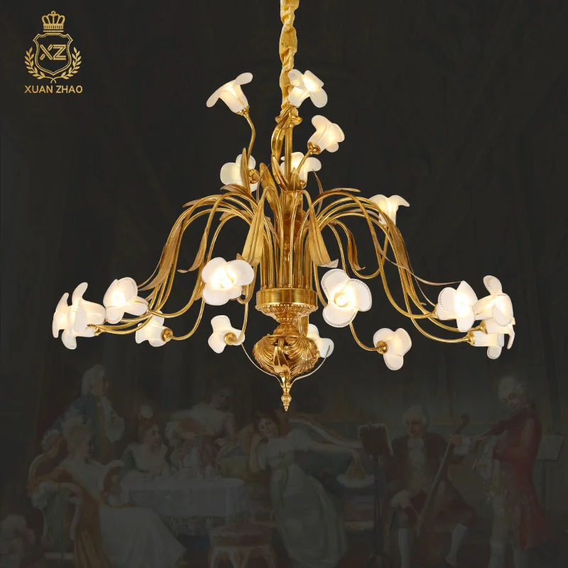 

European Brass Lamp French Chandelier Living Room Restaurant Staircase Villa Luxury Retro Court Atmosphere Lighting