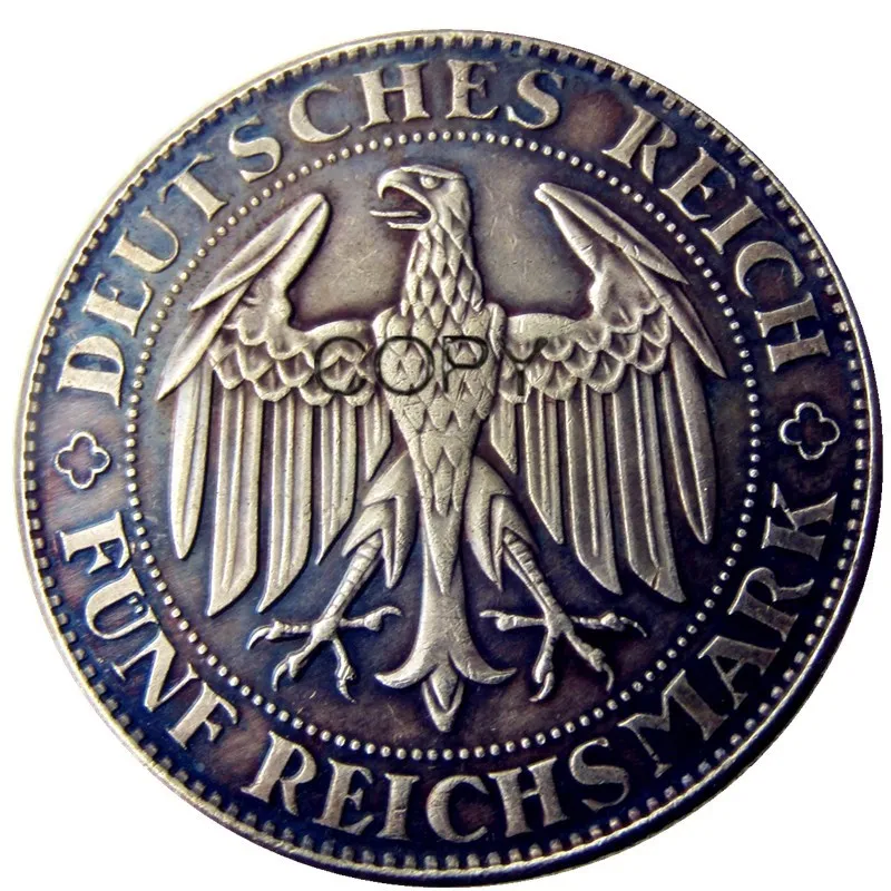 DE(34)Germany WEIMAR REP 1929-E AR 5 Reichsmark Silver Plated Copy Coins