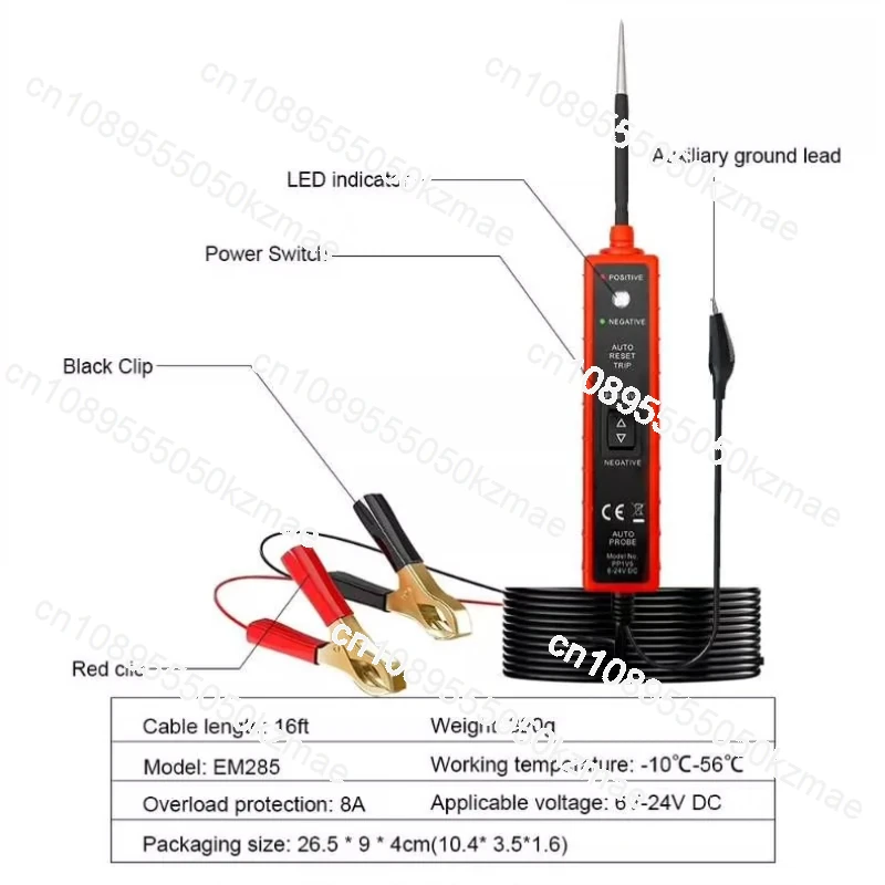 

EM285 Automotive Circuit Tester Electrical System Tester 6-24V Multifunctional Power Supply, Voltage Testing