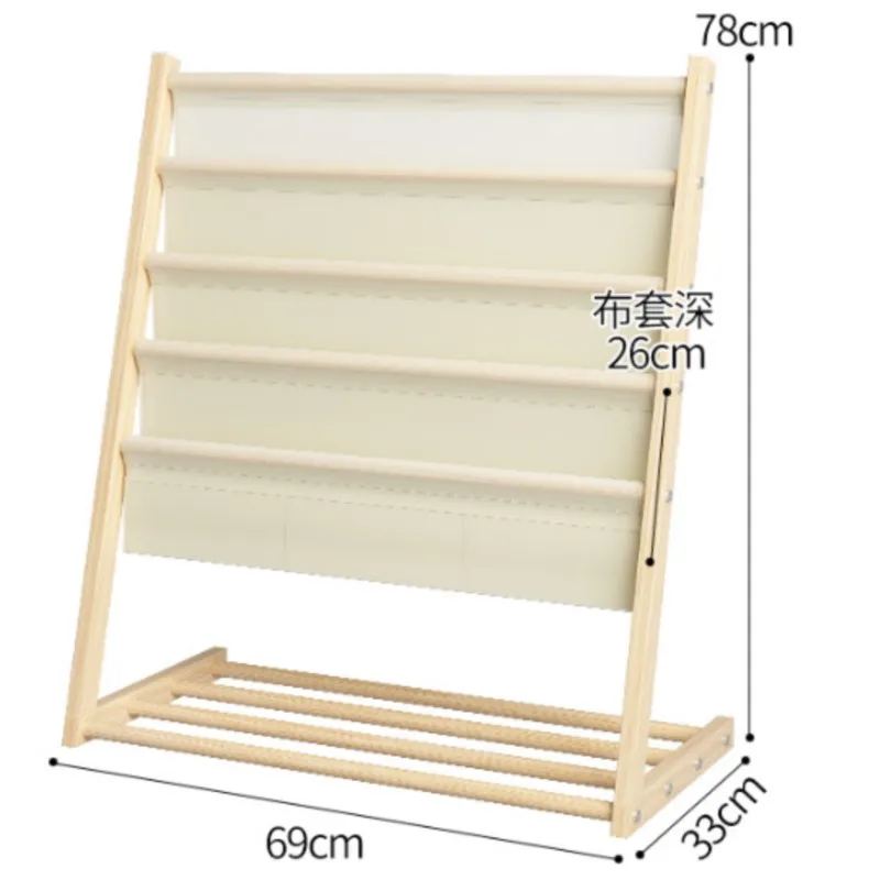 Kids Bookshelf with Fabric Storage Bins Iron Frame Floor Standing Foldable Book Rack Cartoon Organizer for Baby Room