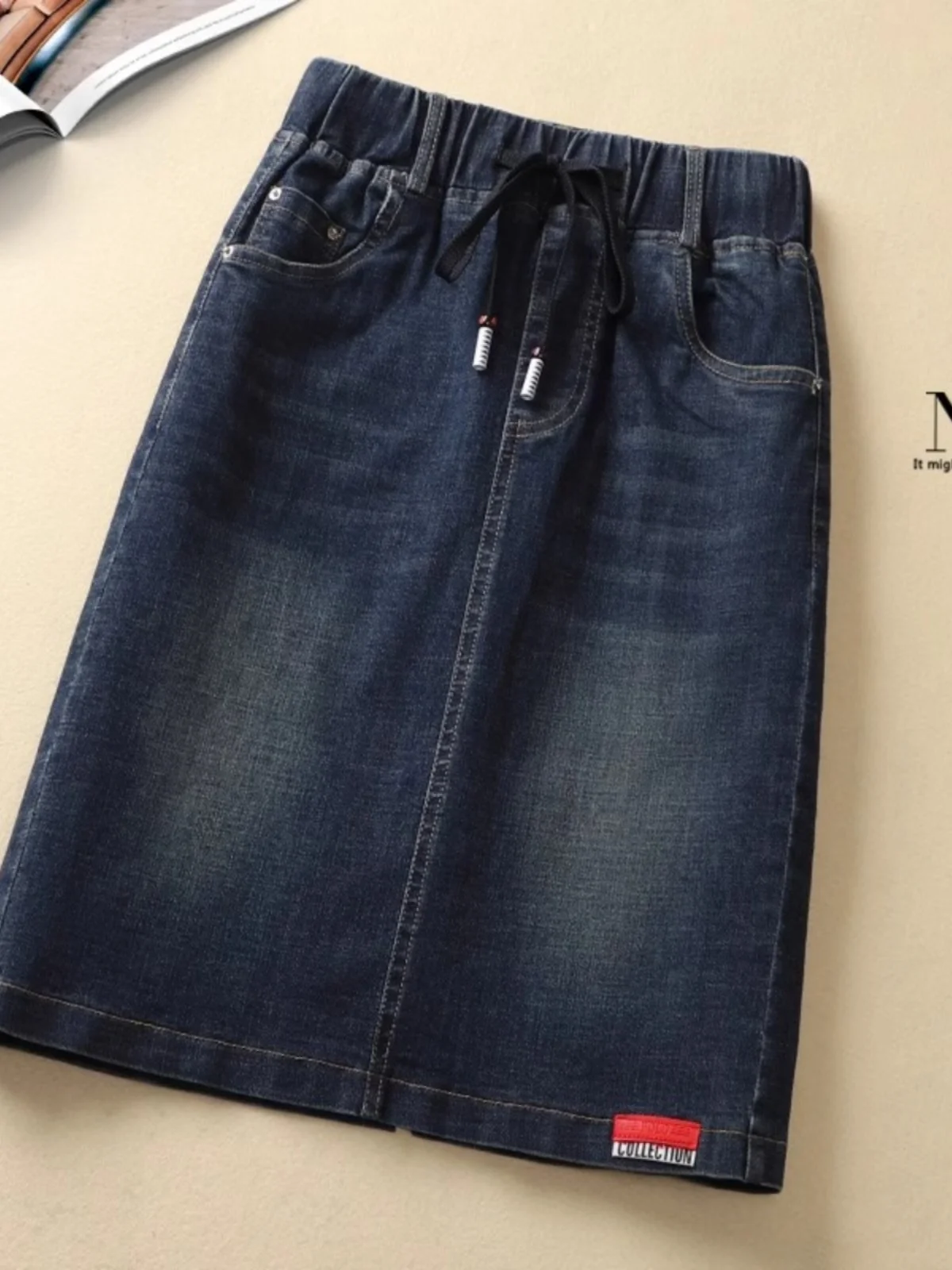 

High Waist Elastic Waist Denim Skirt Women's Casual Slimming Midi Skirt Korean Sle Spring Faion Commute A-Line Skirt