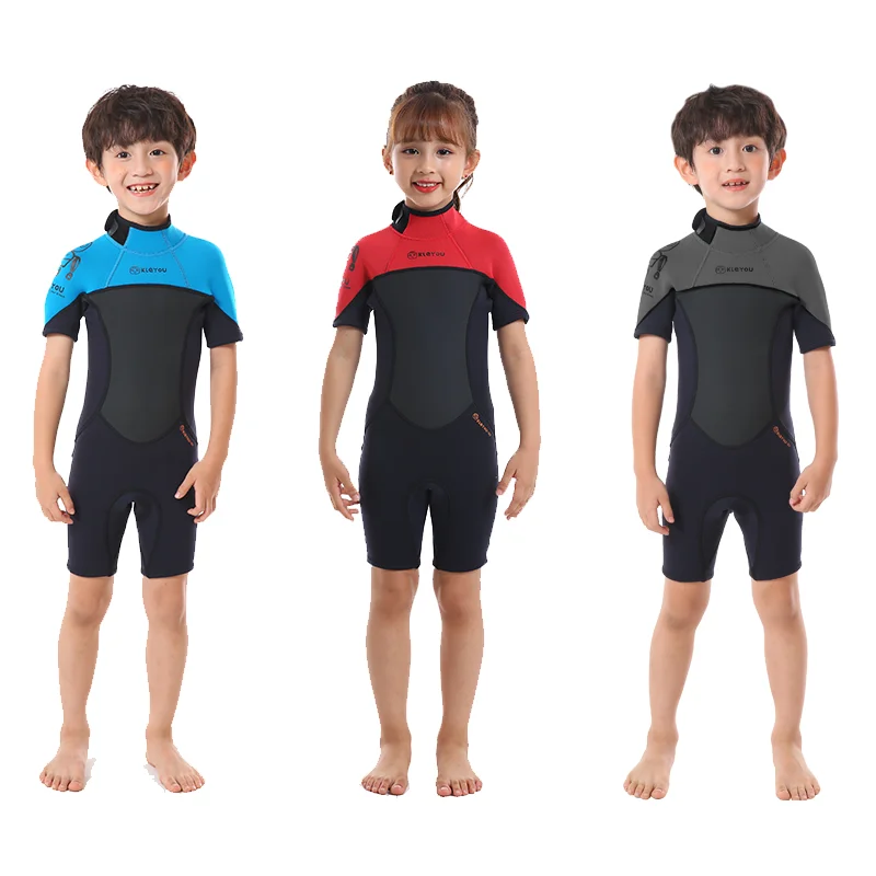 

2.5MM Neoprene Wetsuits Kids Swimwears Diving Suits Short Sleeves Boys Girls Surfing Children Rash Guards Snorkel One Pieces