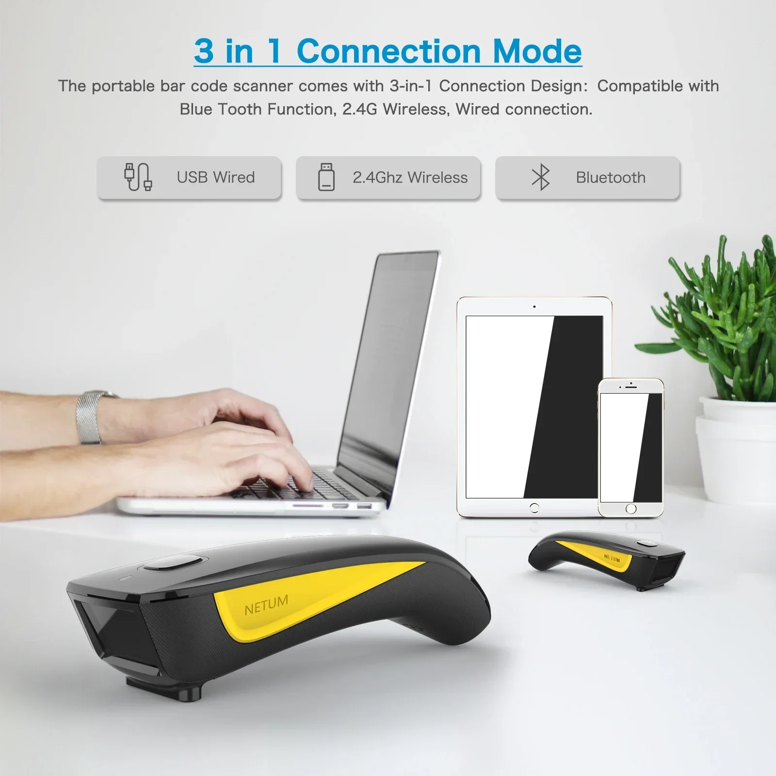 Netum Portable Small 1D CCD 2D Qr Code Scanner BlueTooth Wireless Barcode Reader Pocket Mini Barcode Scanner