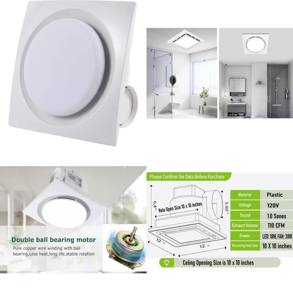 

Round LED Light Ceiling Mount Ventilation Fan with 4 Inch Duct for Quiet Bathroom Air Exhaust