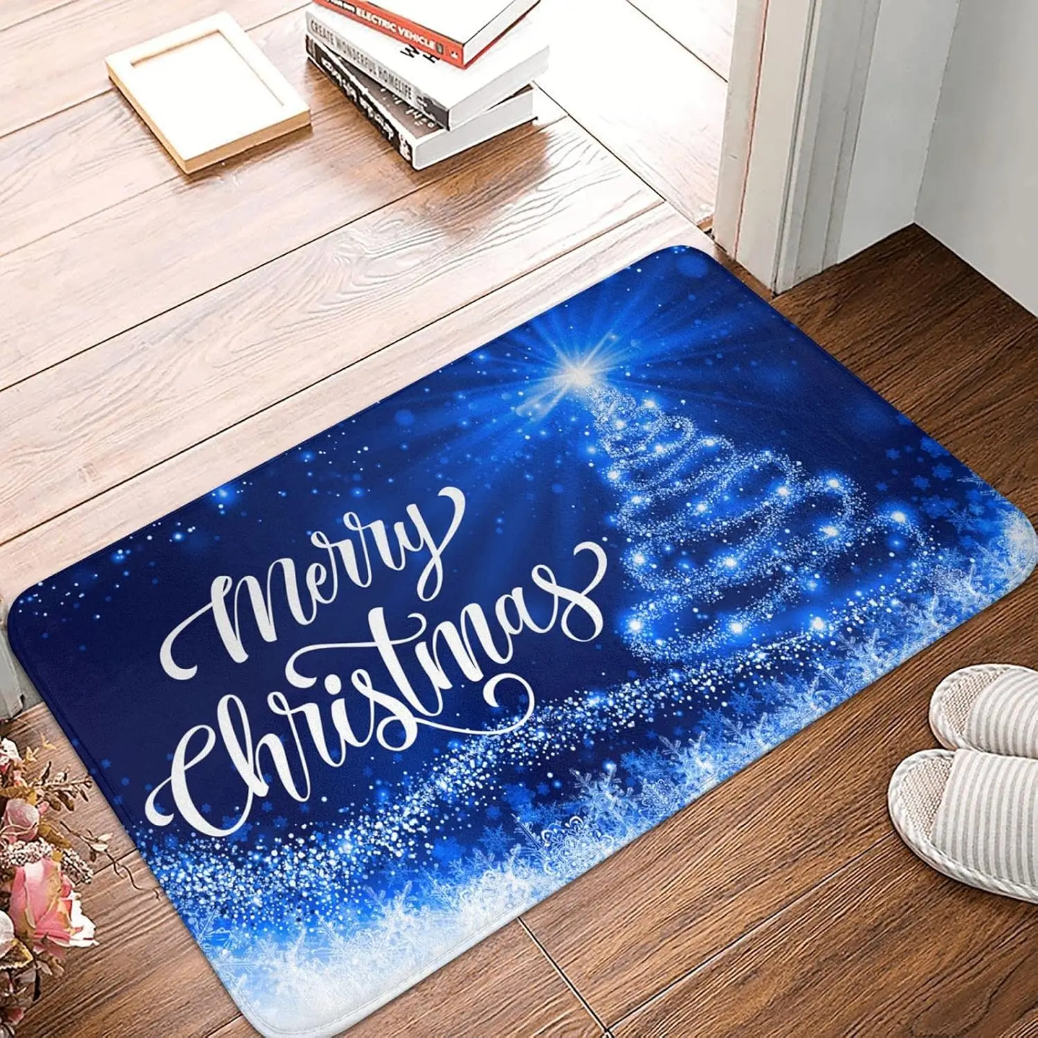 

Blue Christmas Theme Snowflake Pattern Bathroom Anti-silp Door Mat Suitable for Living Room Entrance Decorative Accessories Pads