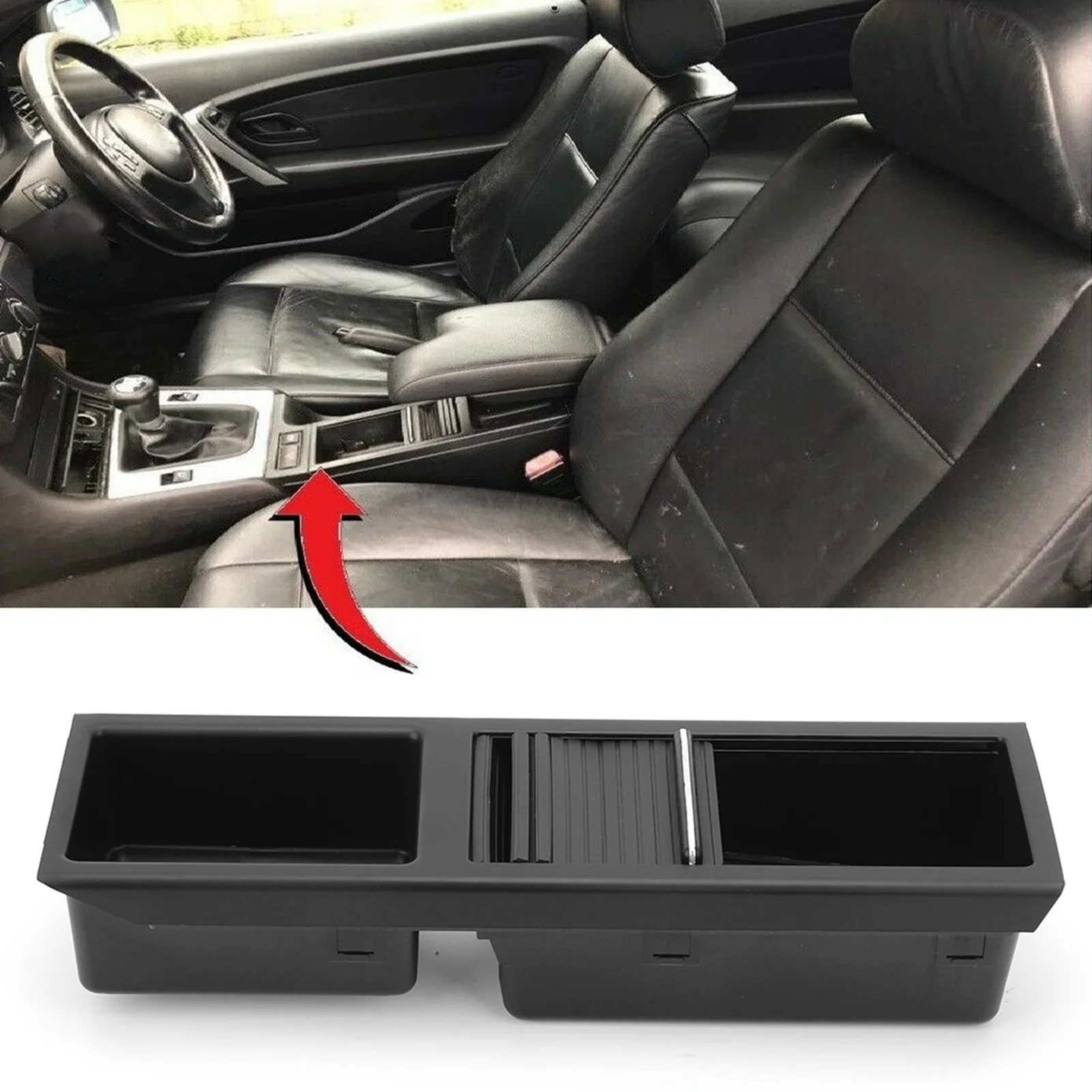 

Car Center Console Storage Box, Central Control Storage Tray 51167038323, Black ABS, Fits For BMW 3 Series E46 1999-2005