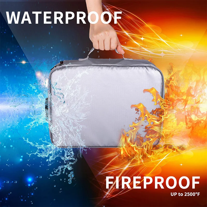 Fireproof Document Password Bag Travel Waterproof File Money Storage Safe Papers Zipper Safety Organizer Multi-Layer Card Case