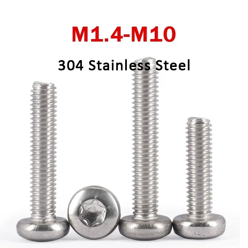 1-100pcs M1.4 M1.6 M2 M2.5 M3 M4 M5 M6 M8 M10 304 Stainless Steel  Six-Lobe Torx Pan Head Screw Round Bolt Length=3-100mm