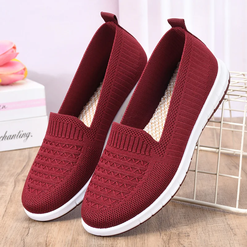 Middle-Aged and Elderly Women's Mesh Soft-Soled Work Shoes, Comfortable Slip-On Shallow Shoes, Non-Slip Casual Shoes, Mother's Shoes
