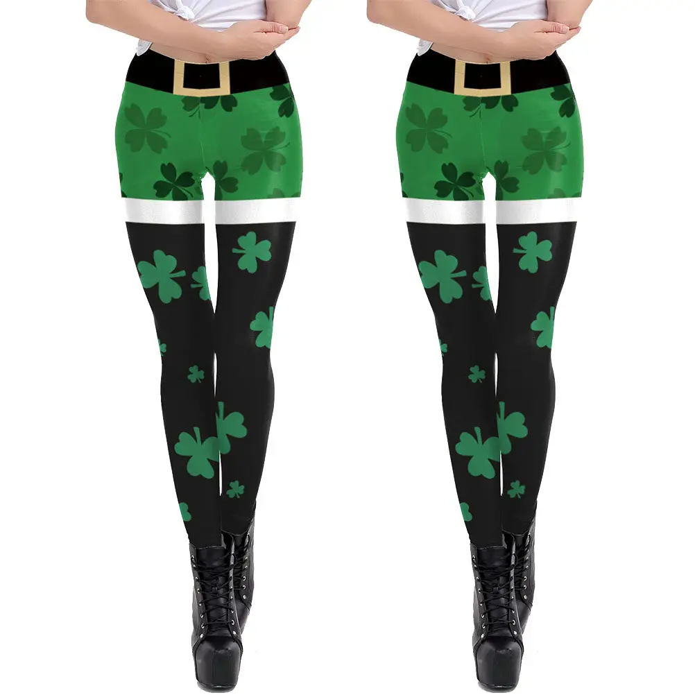 Shamrock Yoga Pants High Waist Butt Running Sports Leggings Size L for Women Breathable Stretchy Yoga Pants