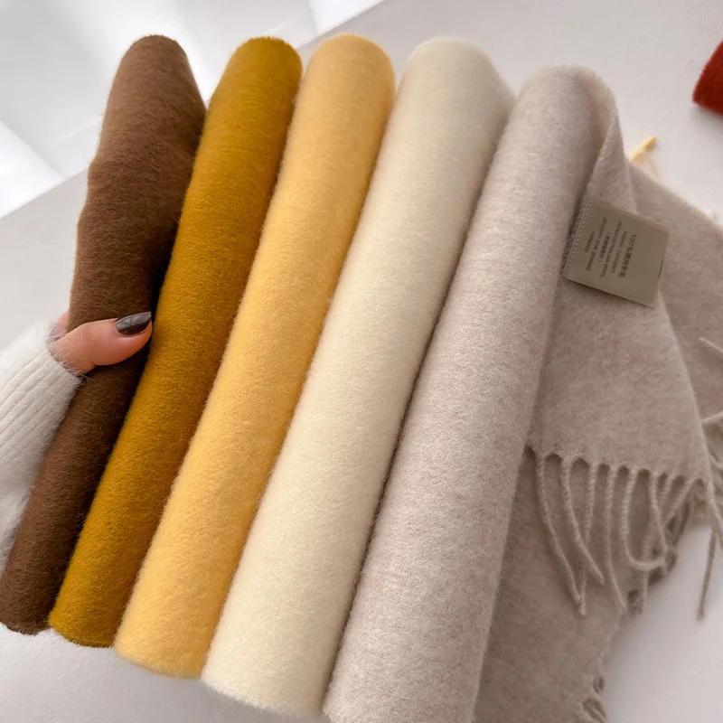 100% Wool Luxury Brands Classic England Style Women Scarf Fashion Solid Color Scarves Tassel Shawls Pashmina Lady Wrap