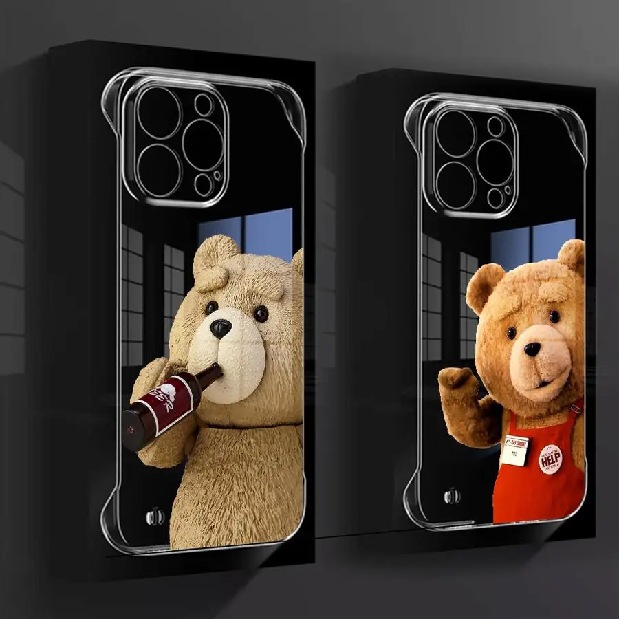 Teddy Bear Back Cartoon Clear Hard Phone Case for iPhone 16 Pro 13 Pro Max 14 15 Pro Max 11 12 Transparent Cover