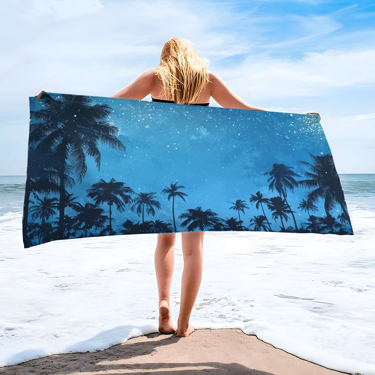 Coconut tree star pattern beach towel, quick-drying water-absorbent beach towel, travel picnic, camping, beach necessities