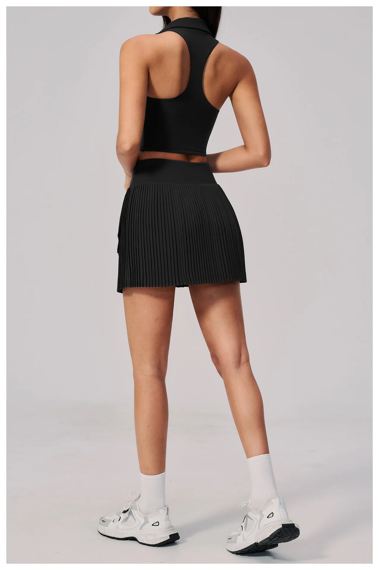 SOISOU Nylon Women Two Pieces Yoga Set Ribbed V-Neck Gym Top Sport Tennis Skirt 2pcs Suit Sportswear Workout Clothes 5 Colors