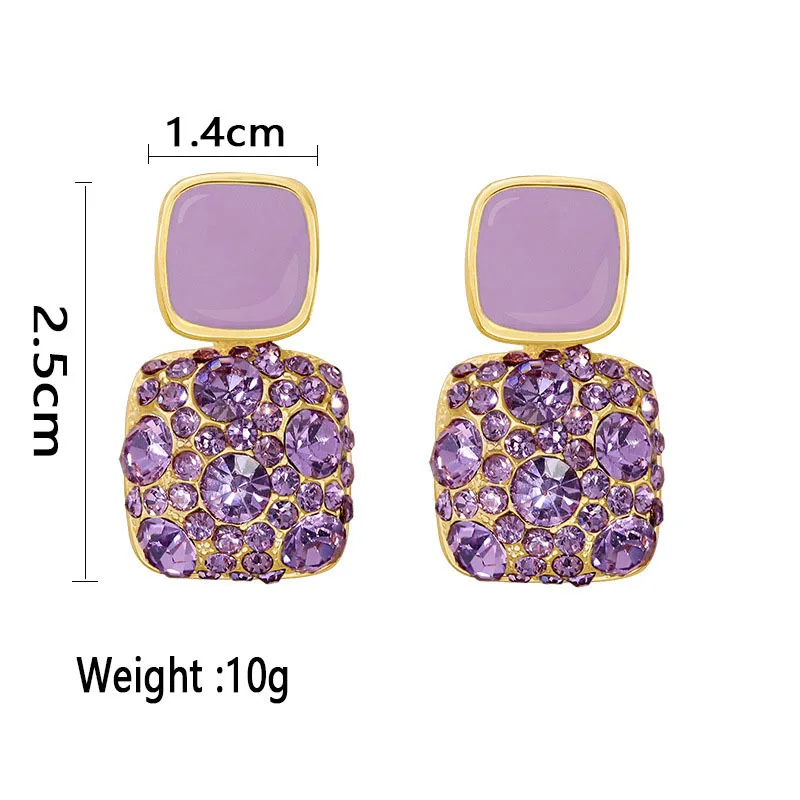 Vintage Enamel Square Stud Earrings For Women New Trendy Full Zircon Earrings Female Niche Temperament Fashion Jewelry Gift