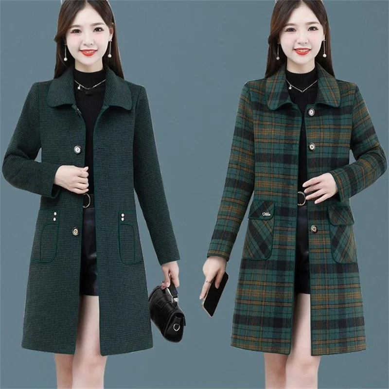 

Autumn Winter NewDouble Faced Cashmere Woolen Coat Women Mid length Single breasted All-Match Casual Wool Outerwear Female