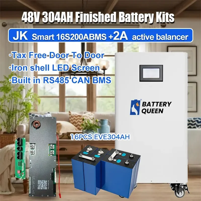 15.5KWH Finished Lifepo4 Battery Pack EVE304AH Grade A+ JK Smart CAN 200A BMS Rs485 Rechargeable Battery Home Solar Storage