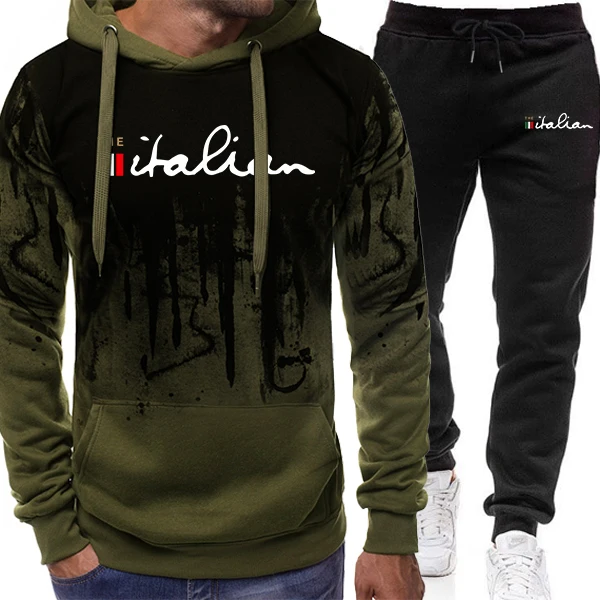Italy Fashion Men's Hoodies Sweatpants 2pcs Set High Quality Daily Casual Sports Jogging Suits Winter Gym Fitness Hooded Outfits