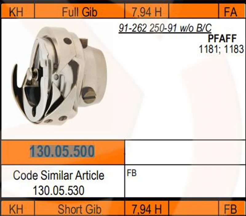 

130.05.500 ROTARY HOOK FOR PFAFF 1183, 1181 SEWING MACHINE 91-262250-91 W/O B/C