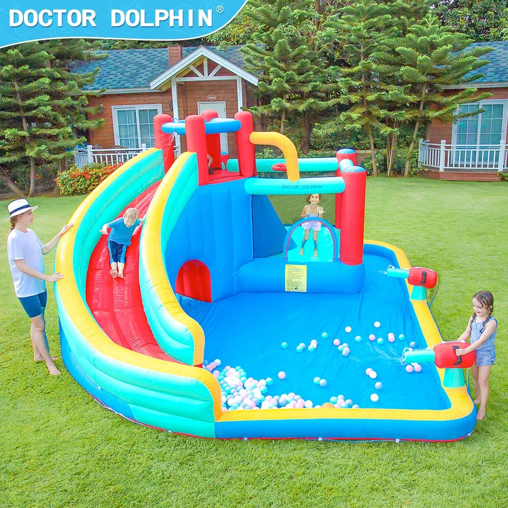 Doctor Dolphin protección del medio ambiente tela Oxford tobogán acuático para niños casa de rebote Castillo inflable