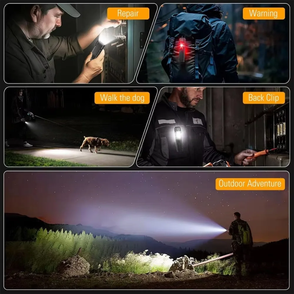 Ultra-Thin EDC Rechargeable LED Flashlight Battery Display Dual Switch Pocket Penlight Portable Work Light for Hiking Camping view 6