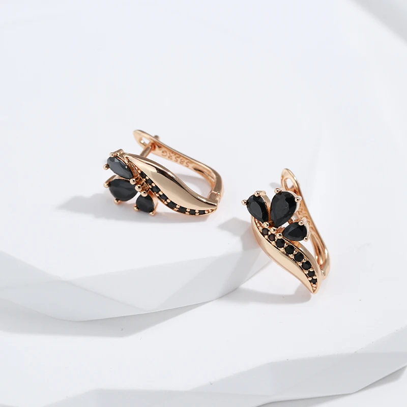 Wbmqda New Black Natural Zircon Earings Ring For Women  585 Rose Gold High Quality Everyday Fine Bride Wedding  Jewelry Sets