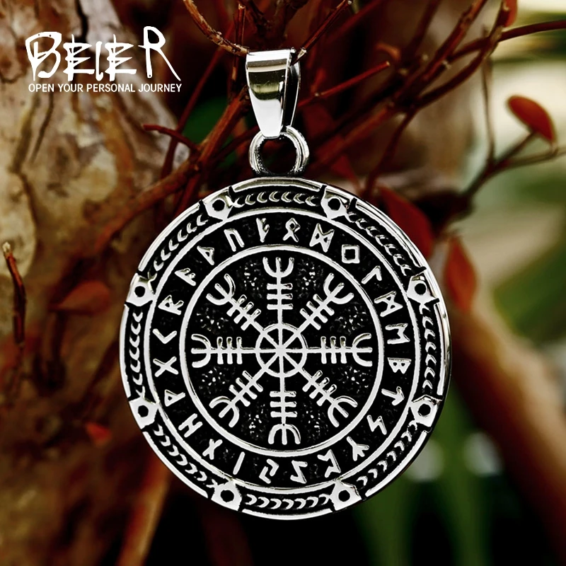 Beier 2023 New Arrival Stainless Steel Viking Compass Pendant Viking Runes Vegvisir Pendant For Men High Quality Jewelry