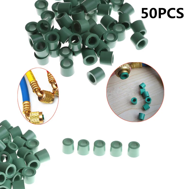50pcs/lot Green Air Conditioning 1/4'' Charging Hose 1/4'' Valve Gasket Manifold Repair Seal Kit Replacement