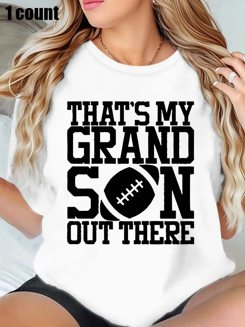 プラスサイズ ホワイト ラウンドネック Tシャツ サッカー - 孫 - テーマプリント: スポーツ - 自慢と家族 - 愛する