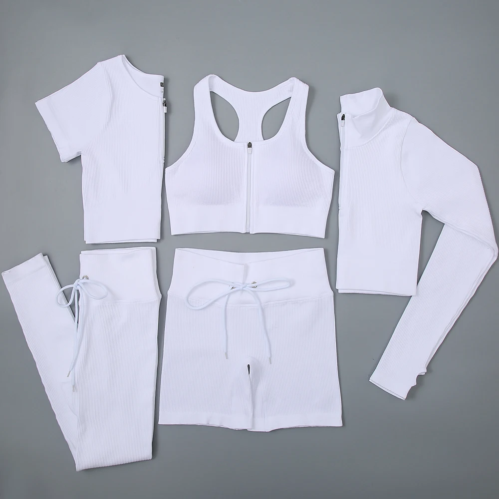 2/3/5PC Women\'s tracksuit Seamless Yoga Set Workout Sportswear Gym Clothing Drawstring High Waist Leggings Fitness Sports Suits