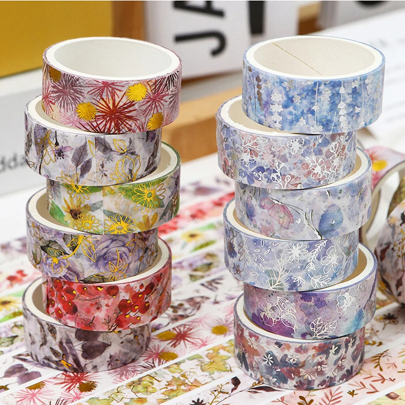 6Rolls Flowers Washi Tapes Scrapbooking Supplies Washi Tape Diary Decoration Bronzing Season Cinta Adhesiva Decorativa Washitape