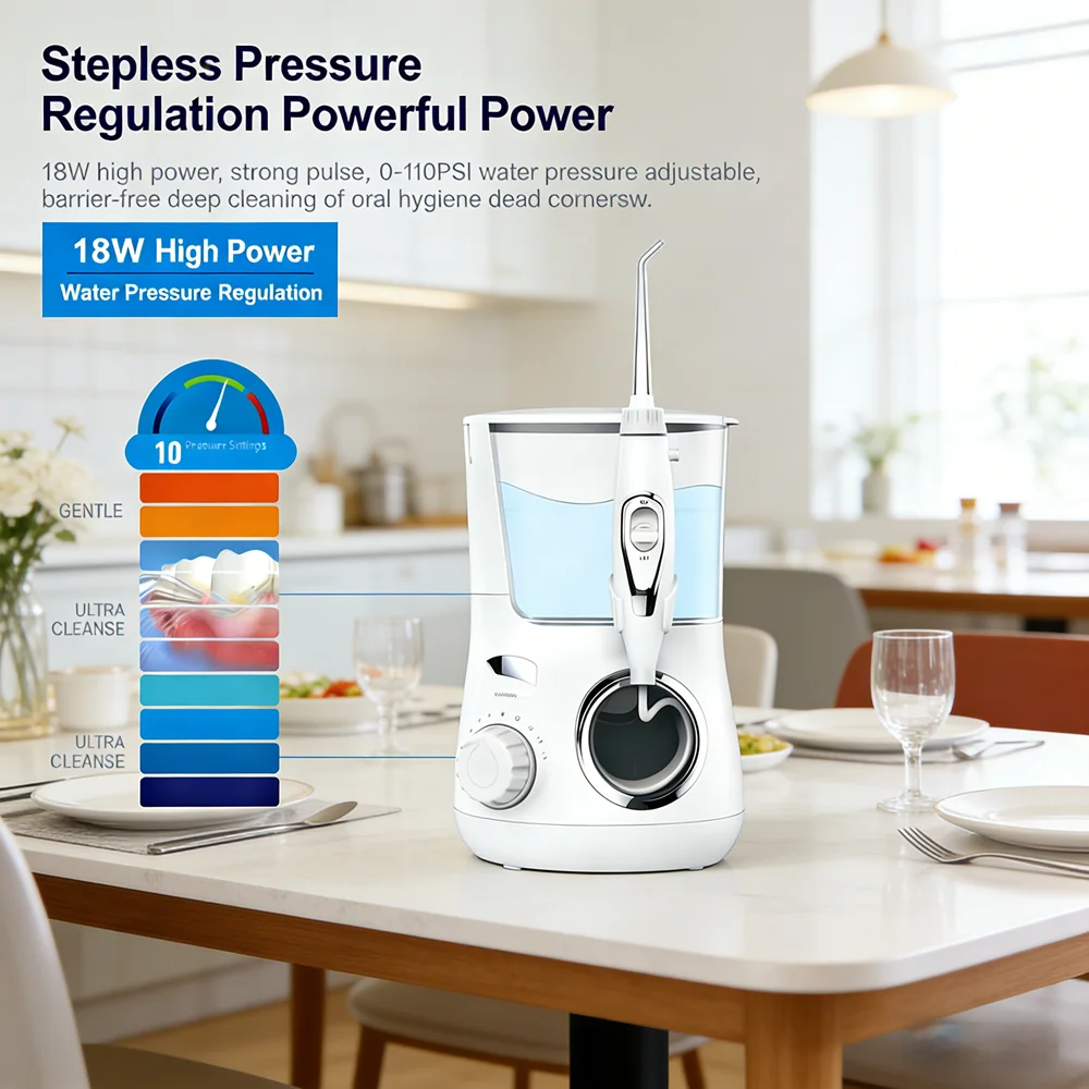 

Электрический ирригатор для зубов с 5 сменными насадками и 10 режимами, настольный, для ежедневного использования